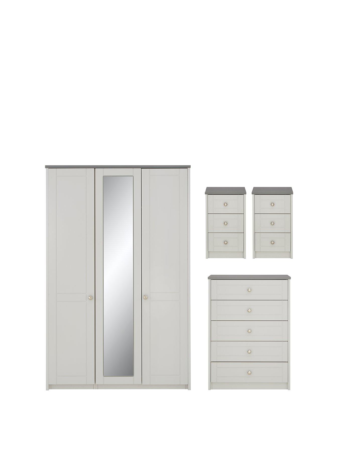 Alderley 4 Piece Package 3 Door Mirrored Wardrobe Chest Of 5