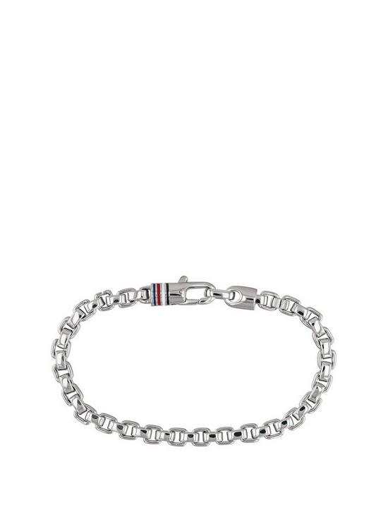 front image of tommy-hilfiger-silver-tone-stainless-steel-box-chain-link-mens-bracelet