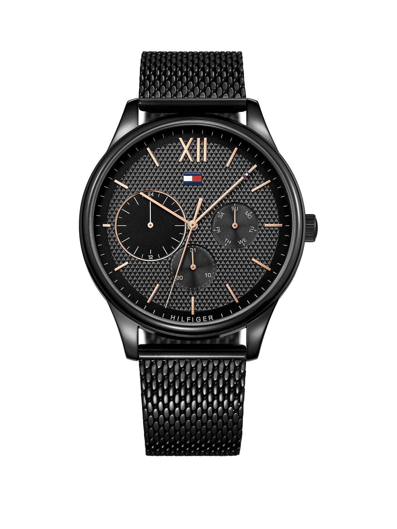tommy hilfiger watch black and gold