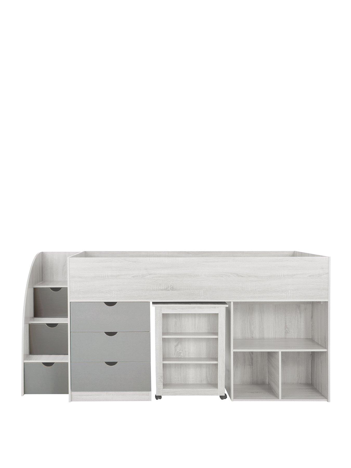 white mid sleeper bed with storage