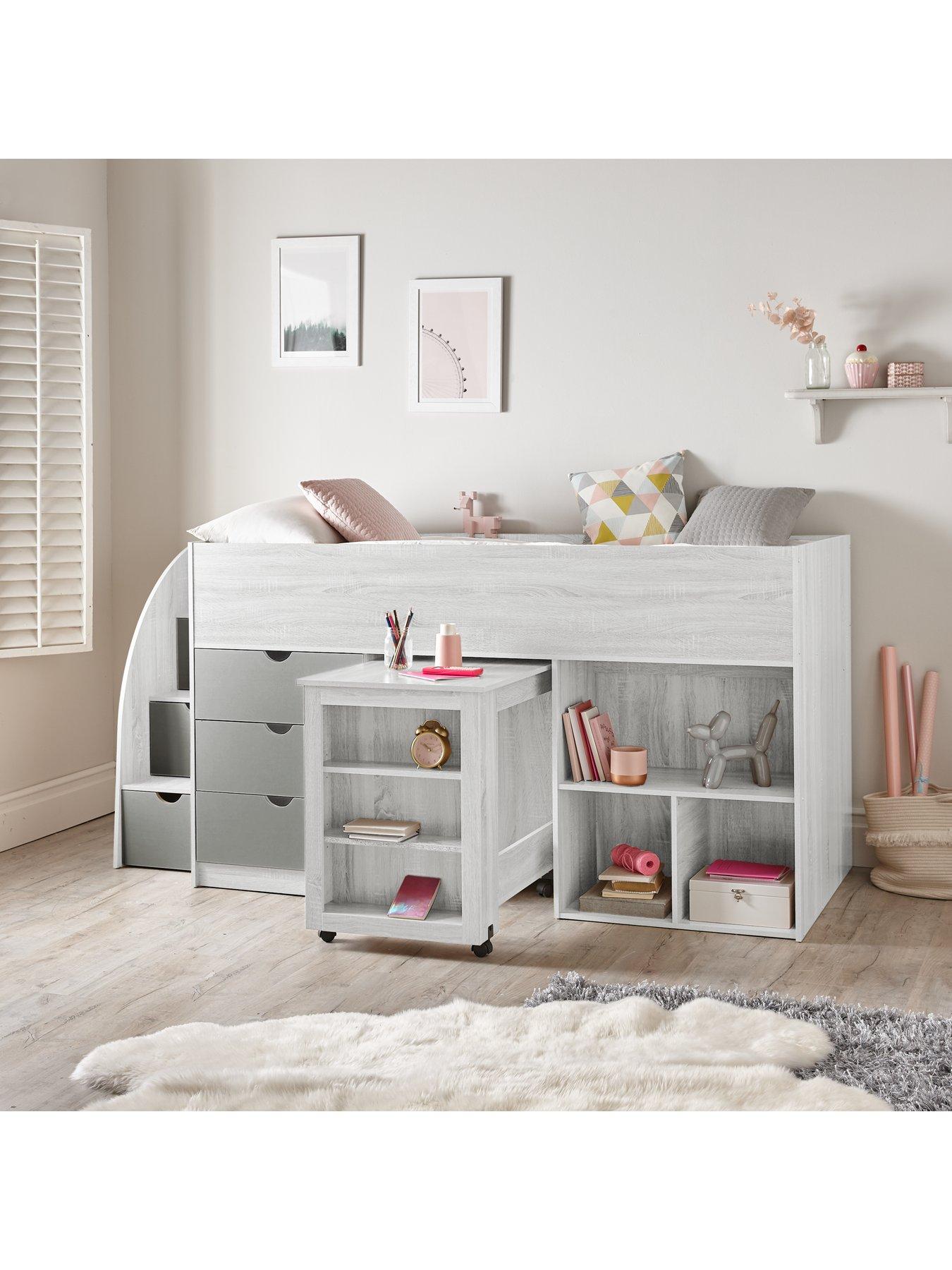 Very Home Mico Mid Sleeper Bed with PullOut Desk and Storage White