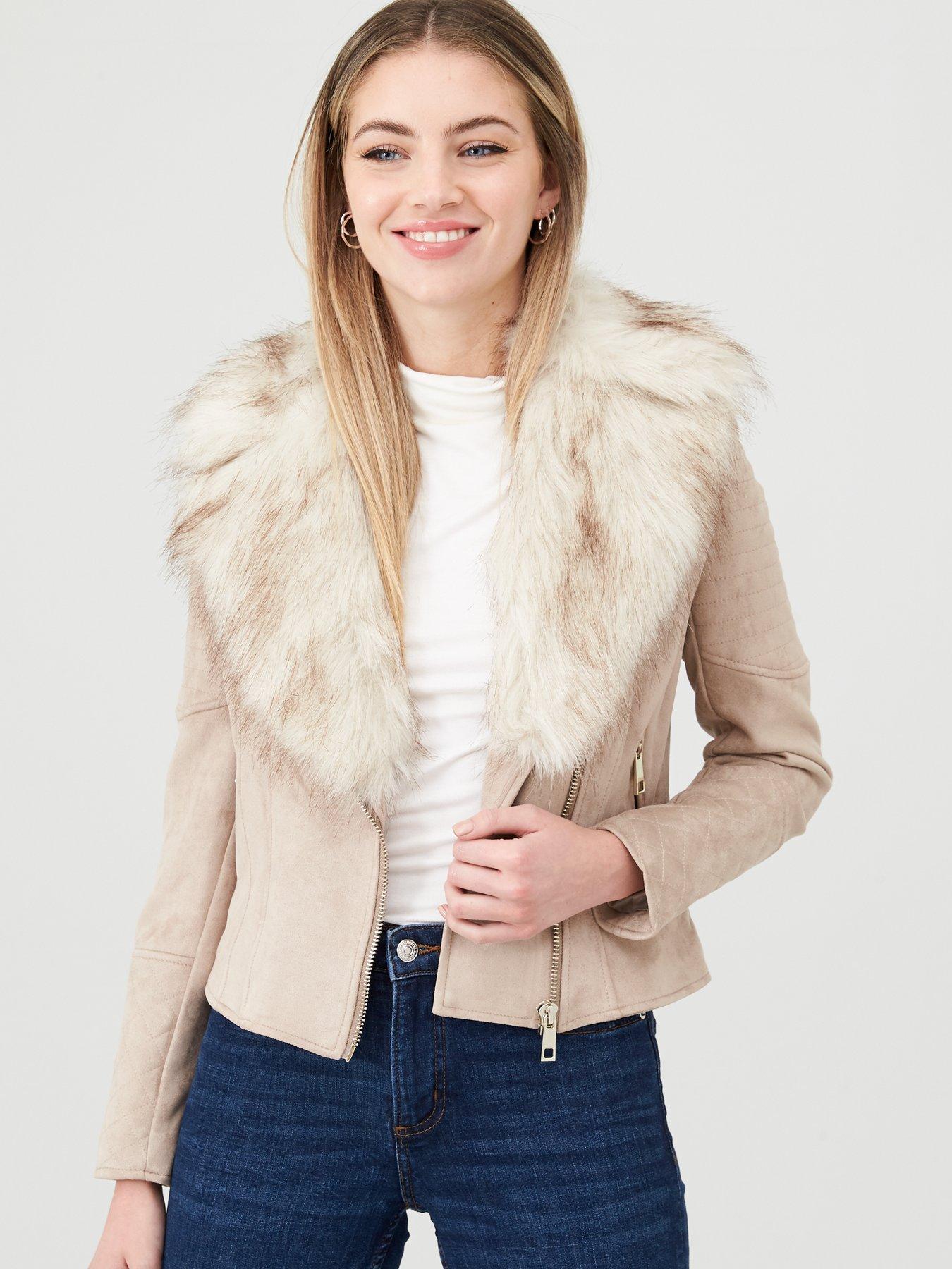 river island fur trim coat