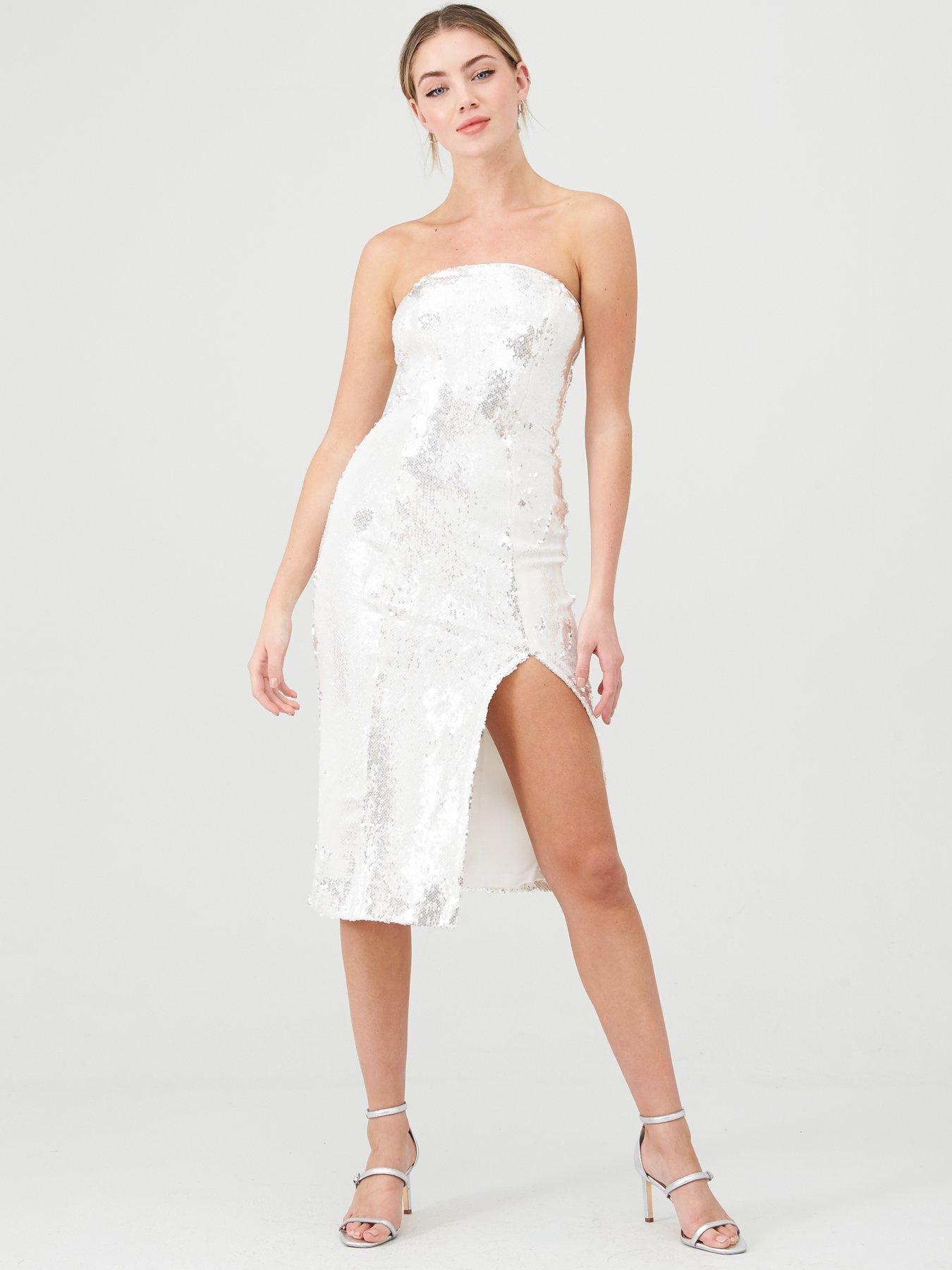 bandeau bodycon midi dress
