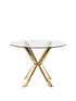  image of michelle-keegan-home-chopstick-100cm-round-brass-dining-table-4-penny-velvet-chairs-brasspink