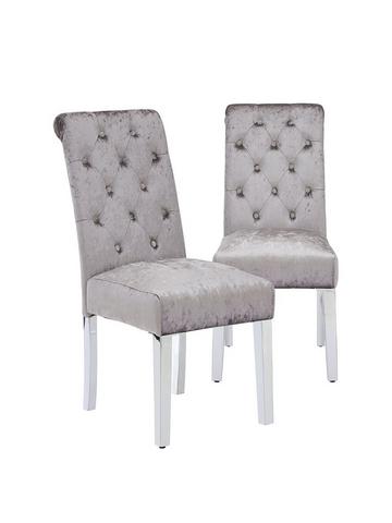 Pair Of Crushed Velvet Scroll Back, Crushed Velvet Dining Chairs With Black Legs