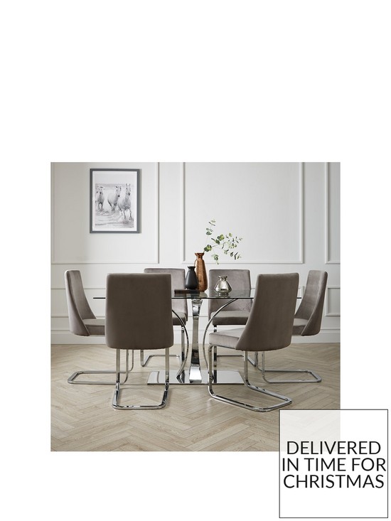front image of very-home-alice-160-cm-rectangle-glass-and-chrome-dining-table-6-velvet-chairs