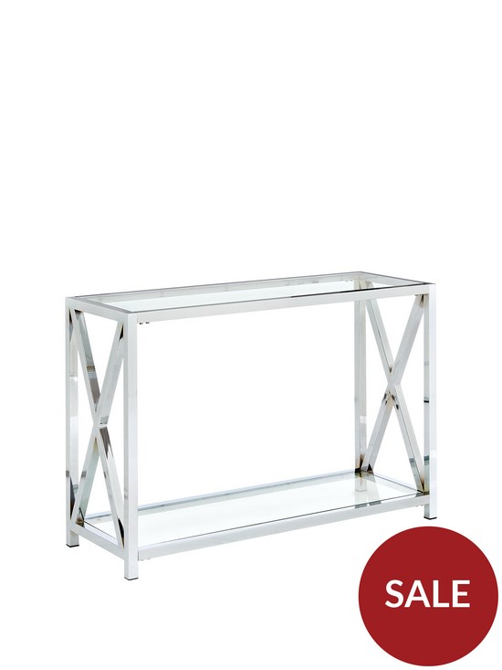 front image of christie-glass-and-chrome-console-table