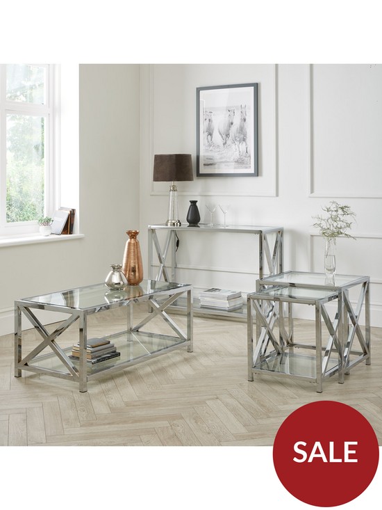 stillFront image of christie-glass-and-chrome-console-table