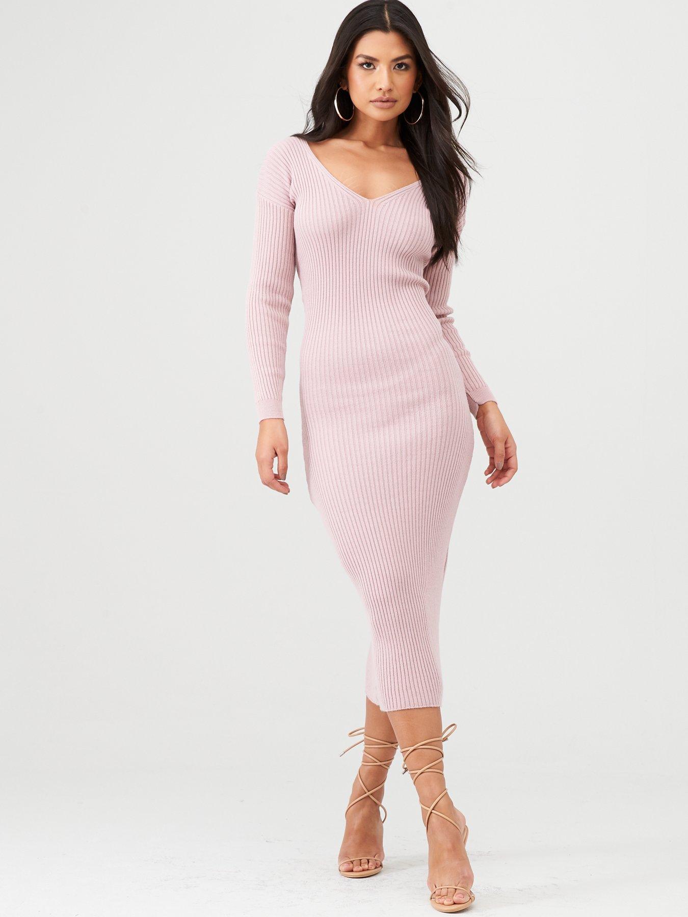 pink knit midi dress