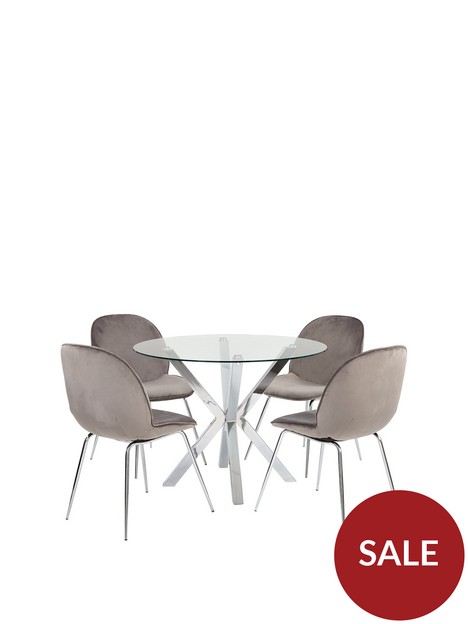 chopstick-100-cm-glass-top-round-dining-table-4-penny-velvet-chairs