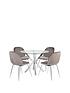  image of very-home-chopstick-100-cm-glass-top-round-dining-table-4-penny-velvet-chairs