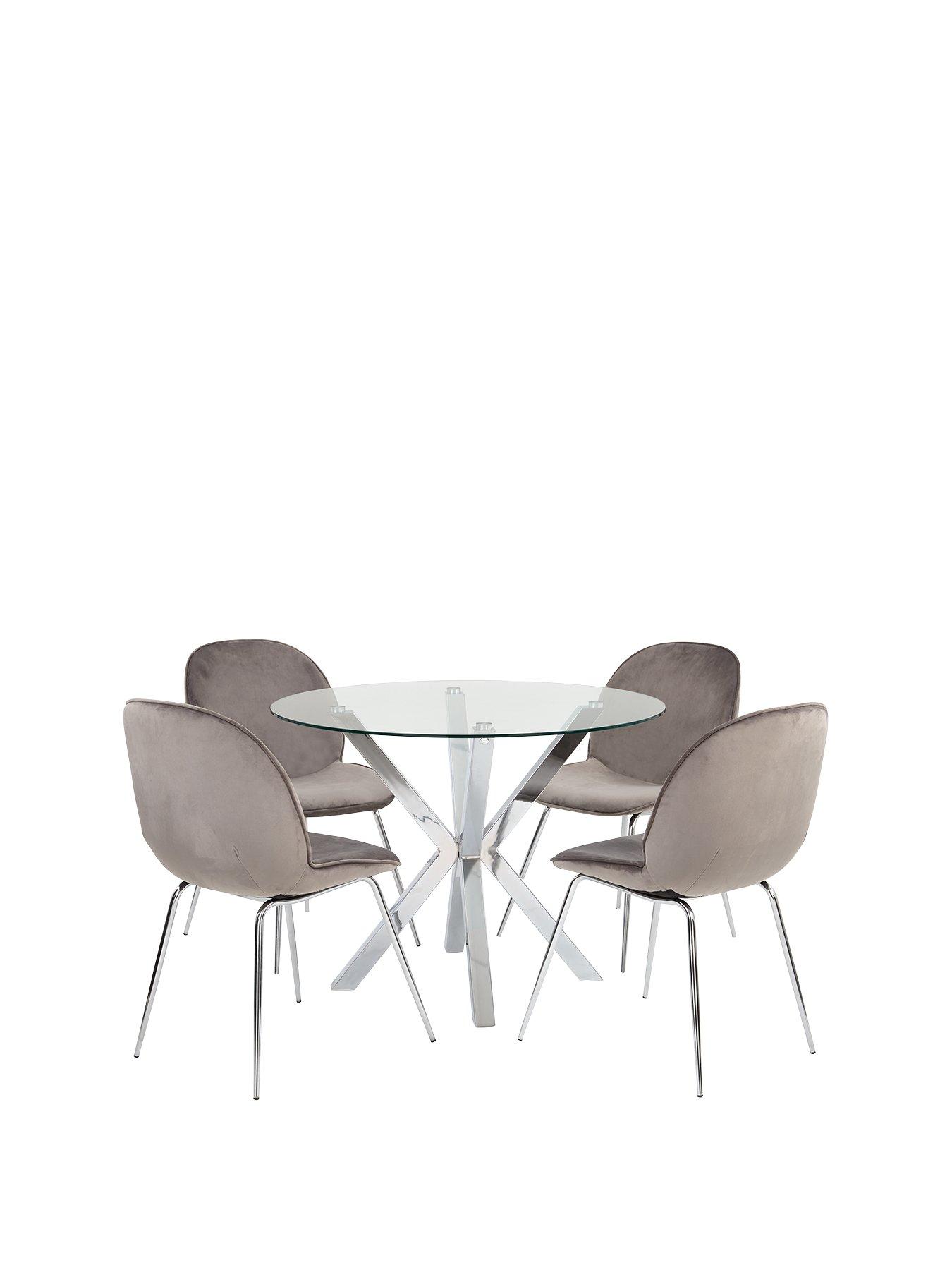 front image of very-home-chopstick-100-cm-glass-top-round-dining-table-4-penny-velvet-chairs