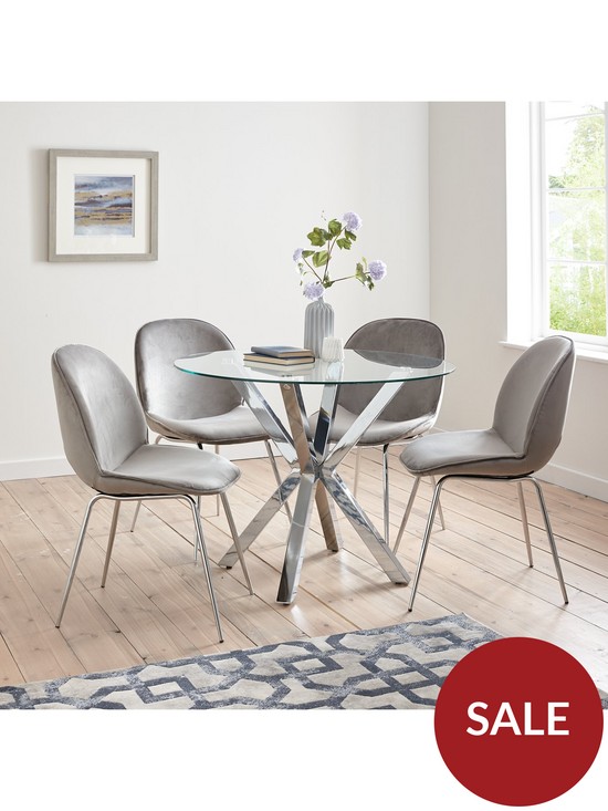 stillFront image of chopstick-100-cm-glass-top-round-dining-table-4-penny-velvet-chairs