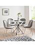  image of chopstick-100-cm-glass-top-round-dining-table-4-penny-velvet-chairs