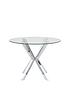  image of chopstick-100-cm-glass-top-round-dining-table-4-penny-velvet-chairs