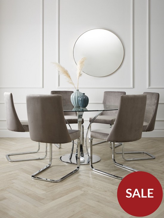 front image of very-home-alice-130-cm-round-dining-table-6-velvet-chairs-cleargrey