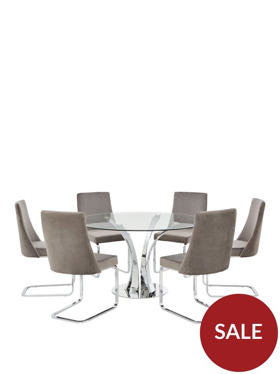 stillFront image of very-home-alice-130-cm-round-dining-table-6-velvet-chairs-cleargrey