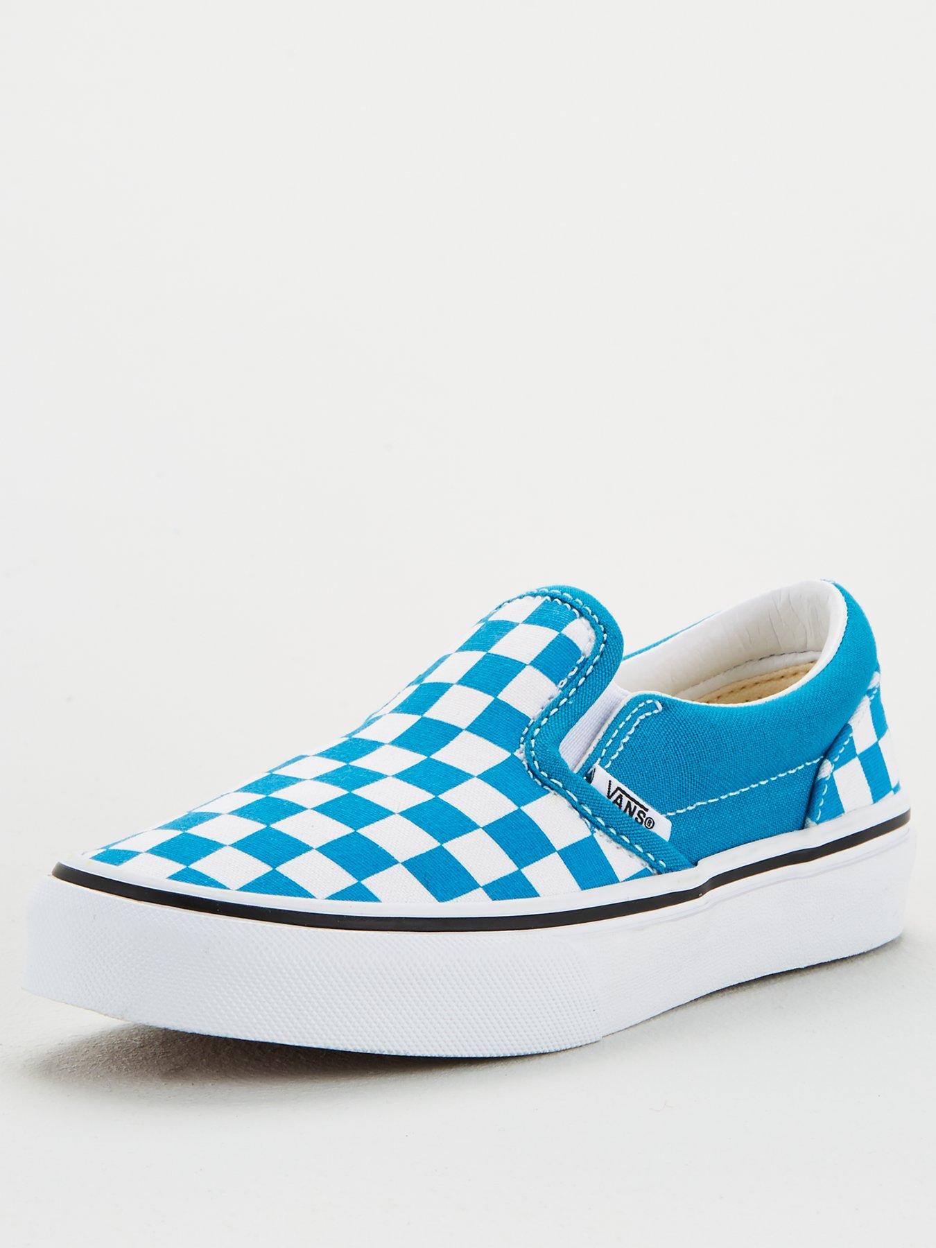 vans classic slip on trainers baby blue white checkerboard