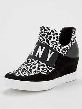 DKNY Dkny Cosmos Leopard Print Wedge Trainers - Black Picture