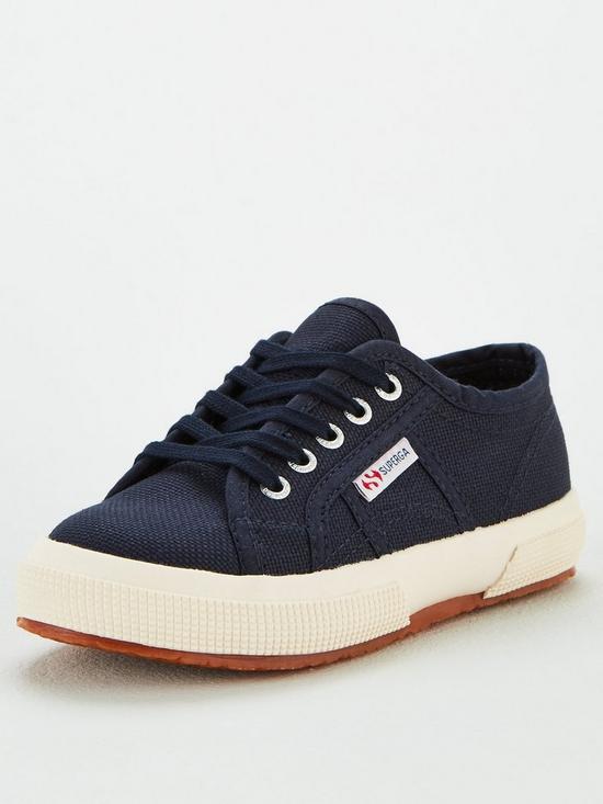 front image of superga-childrensnbsp2750-jcot-classic-lace-up-plimsoll-pumps-navy