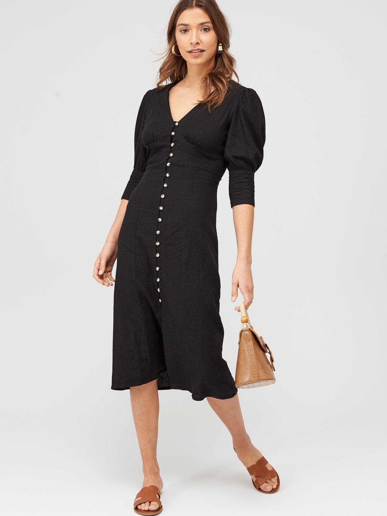 black button through dress