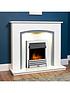  image of adam-fires-fireplaces-tuscany-white-grey-fireplace-with-downlights-eclipse-chrome-electric-fire