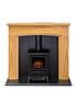  image of adam-fires-fireplaces-turin-oak-black-fireplace-with-hudson-black-electric-stove