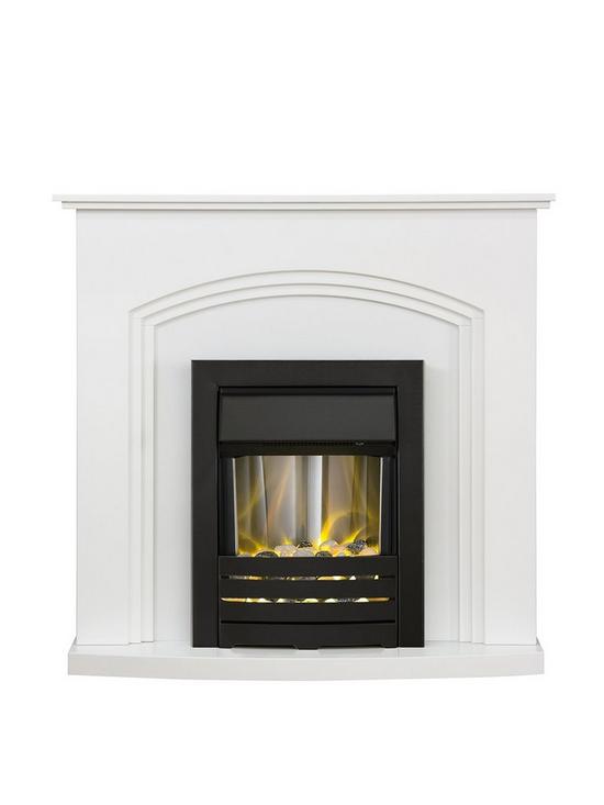 front image of adam-fires-fireplaces-truro-white-fireplace-with-helios-black-electric-fire
