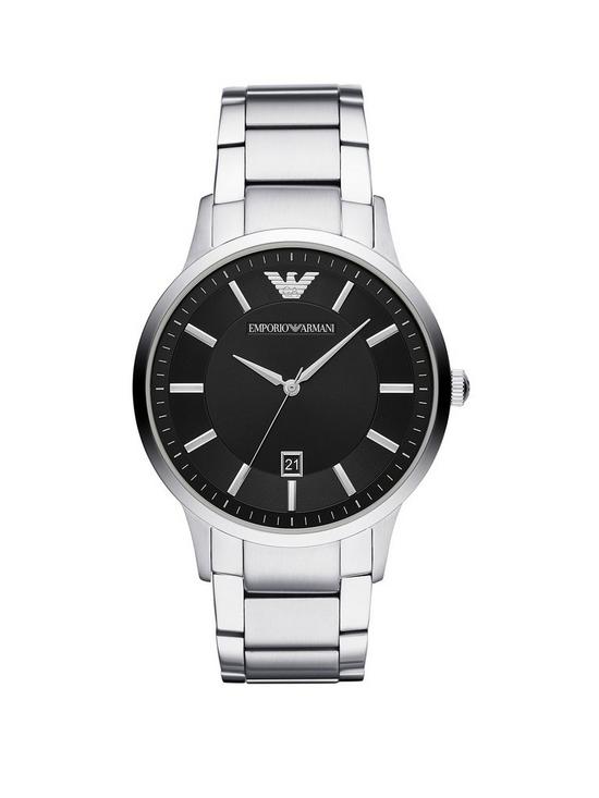 front image of emporio-armani-black-dial-stainless-steel-bracelet-mens-watch