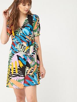 V by Very V By Very Printed Cotton Wrap Dress - Tropical Print Picture