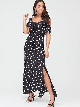 V by Very V By Very Cold Shoulder Cotton Maxi - Polka Dot Picture