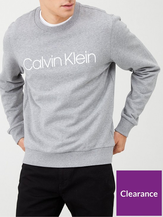 front image of calvin-klein-cotton-logo-sweatshirt-grey