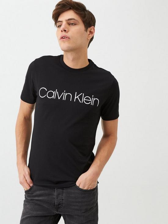 front image of calvin-klein-front-logo-t-shirt-black