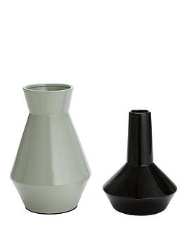 Very Set Of 2 Feature Vases &Ndash; Black And Olive Picture