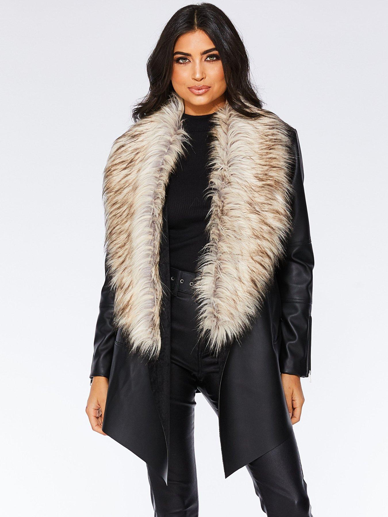 quiz faux fur jacket black