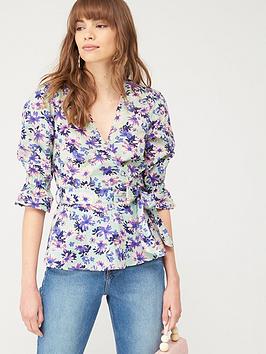 V by Very V By Very Cotton Wrap Blouse - Tropical Print Picture