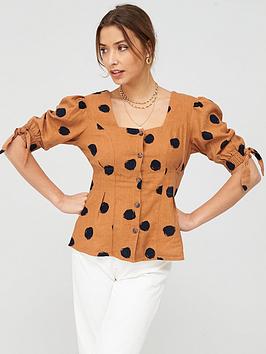 V by Very V By Very Linen Puff Sleeve Blouse - Camel Picture