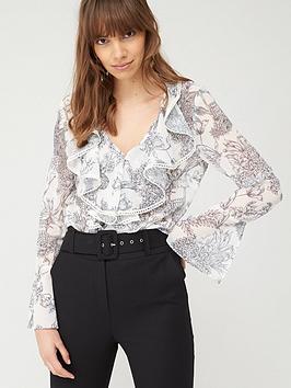 V by Very V By Very Ruffle Front Blouse - Mono Picture