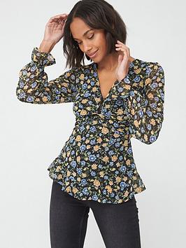 V by Very V By Very Floral Twist Front Blouse - Black/Floral Picture