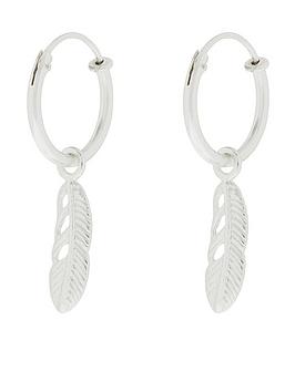 Accessorize Accessorize St Feather Charm Huggie Hoop Earrings - Silver Picture