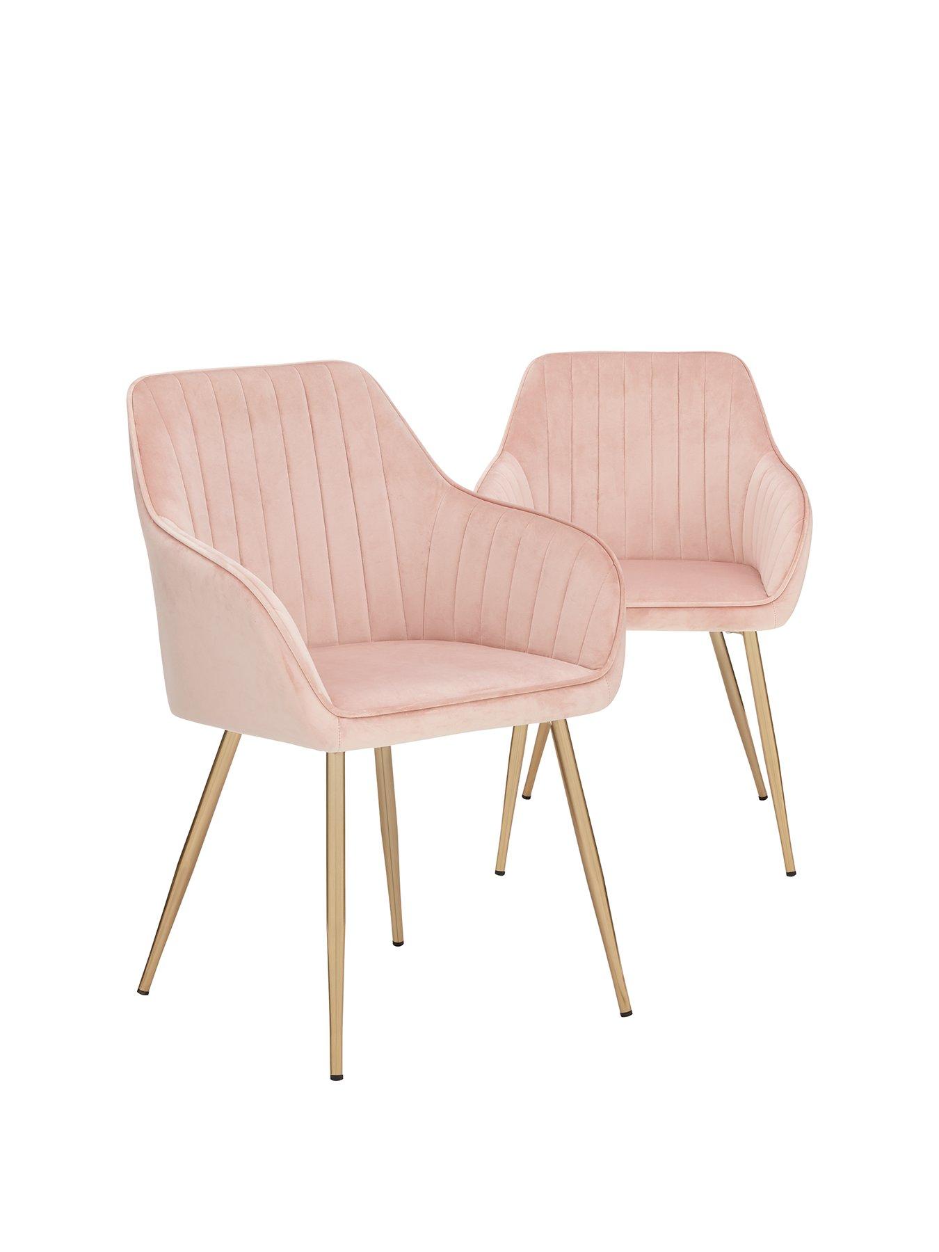 Very Home Pair of Alisha Brass Legged Dining Chairs Pink/Brass