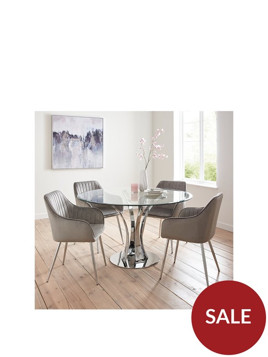 front image of very-home-alice-glass-top-dining-table-4-alisha-chairs-chromegrey