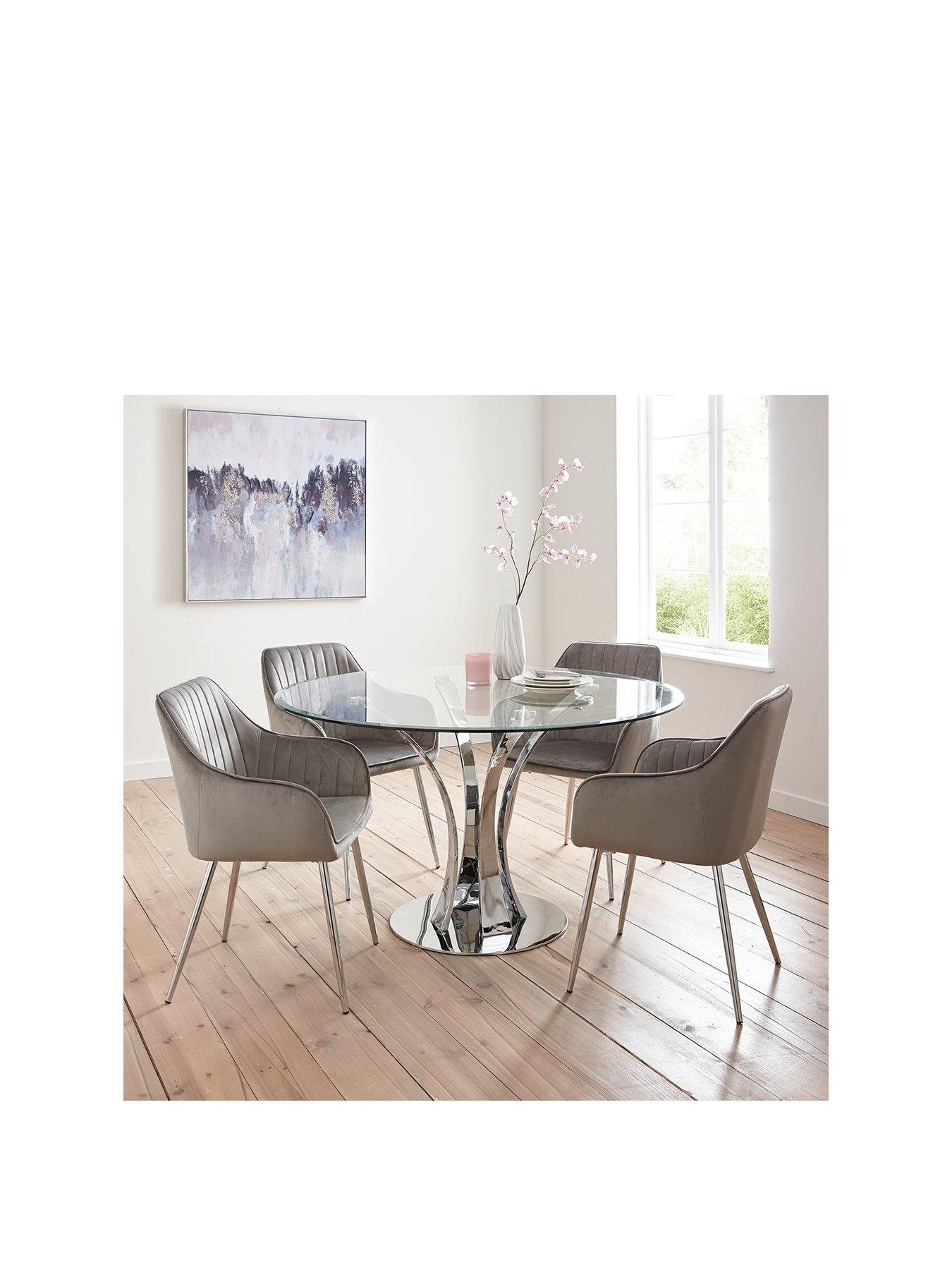 Very Home Alice 130 cm Glass Top Dining Table + 4 Alisha Chairs - Chrome/Grey