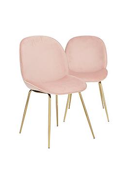 Very Pair Of Penny Fabric Dining Chairs - Pink/Brass Picture