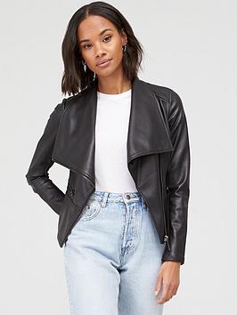 V by Very V By Very Faux Leather Waterfall Jacket - Black Picture