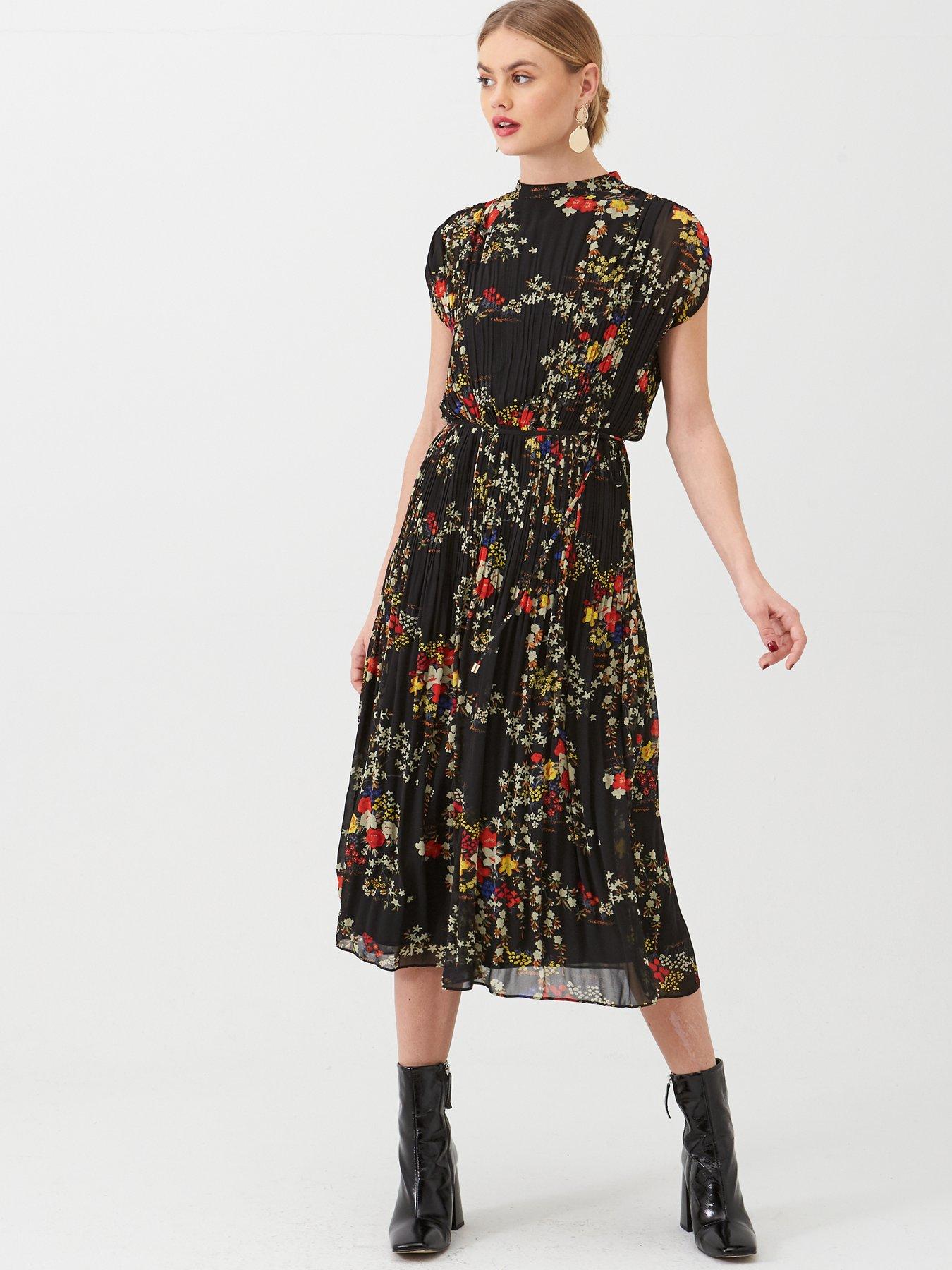 oasis floral pleated midi dress