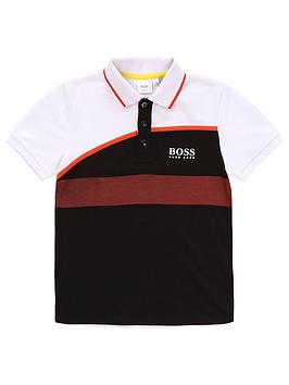 Boss  Boys Short Sleeve Jersey Colourblock Polo Shirt - White