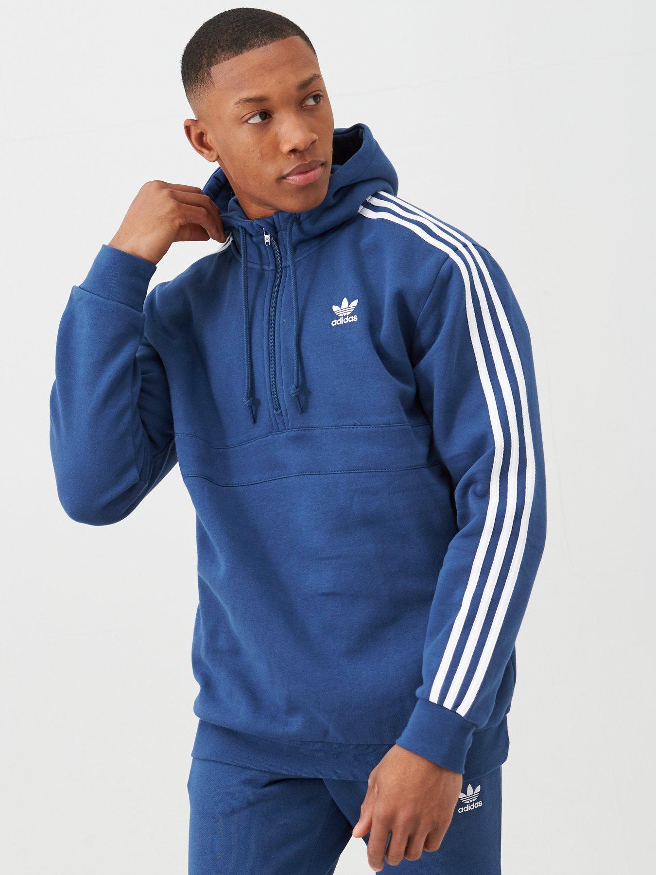 adidas originals three stripe sweatshirt in blue