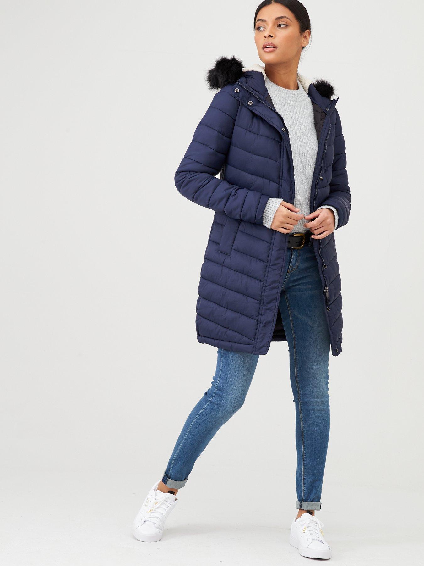 superdry chevron padded parka with faux fur hood