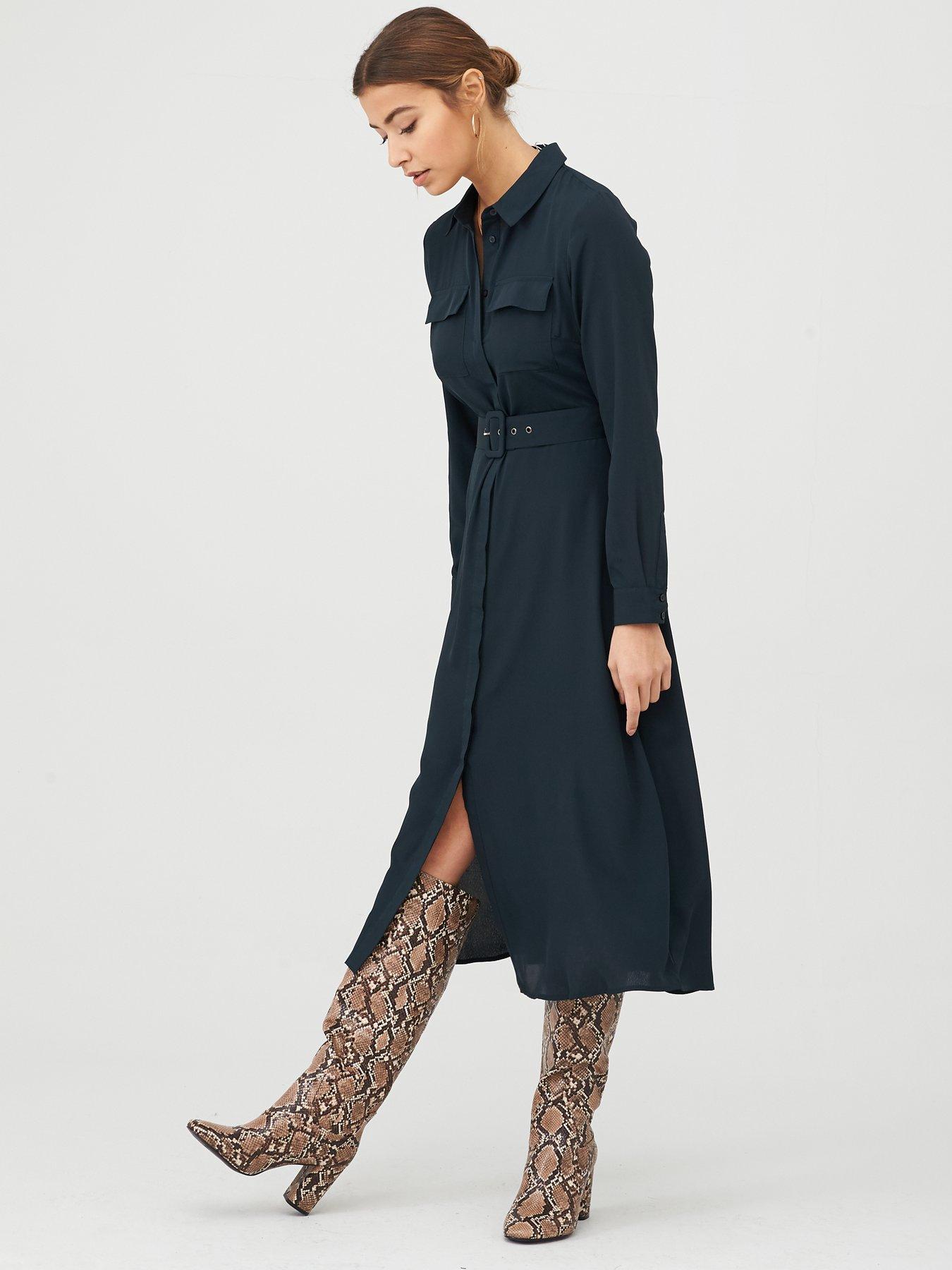 warehouse green shirt dress